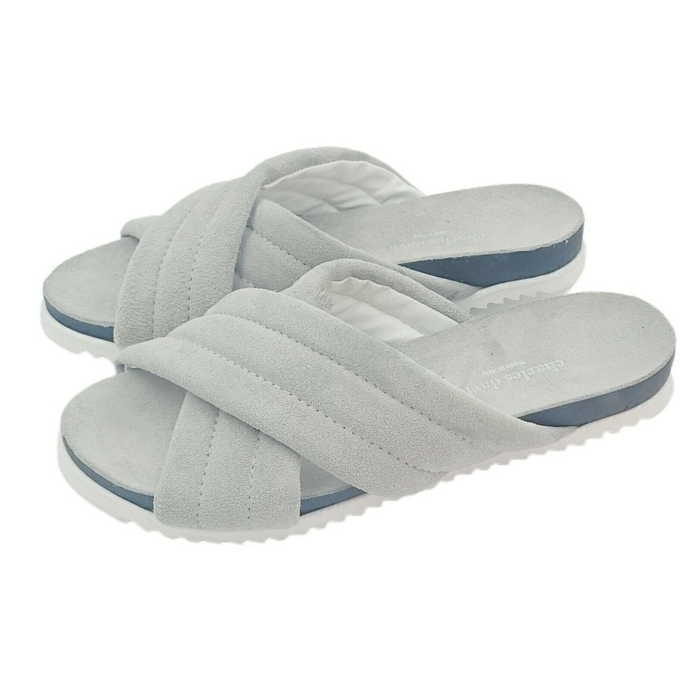 Charles David Lye Crossband Slide Sandals Suede Light Grey 38 US 8